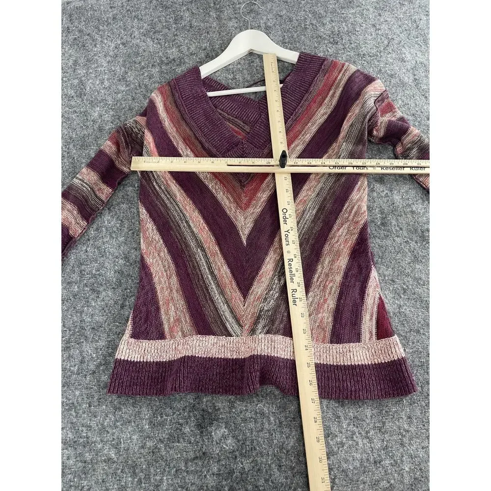Free People Sweater Women Small Purple Striped Pullover V Neck Shirt Wool N126